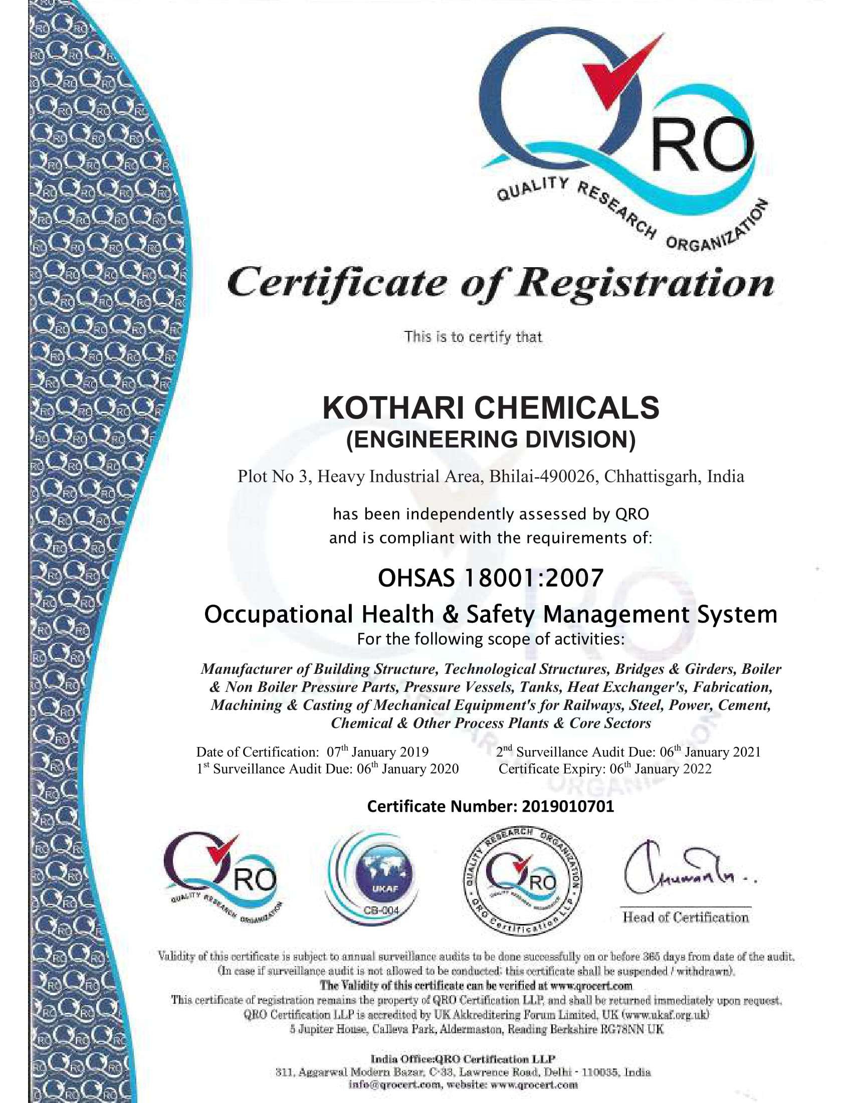 OHSAS Certificate